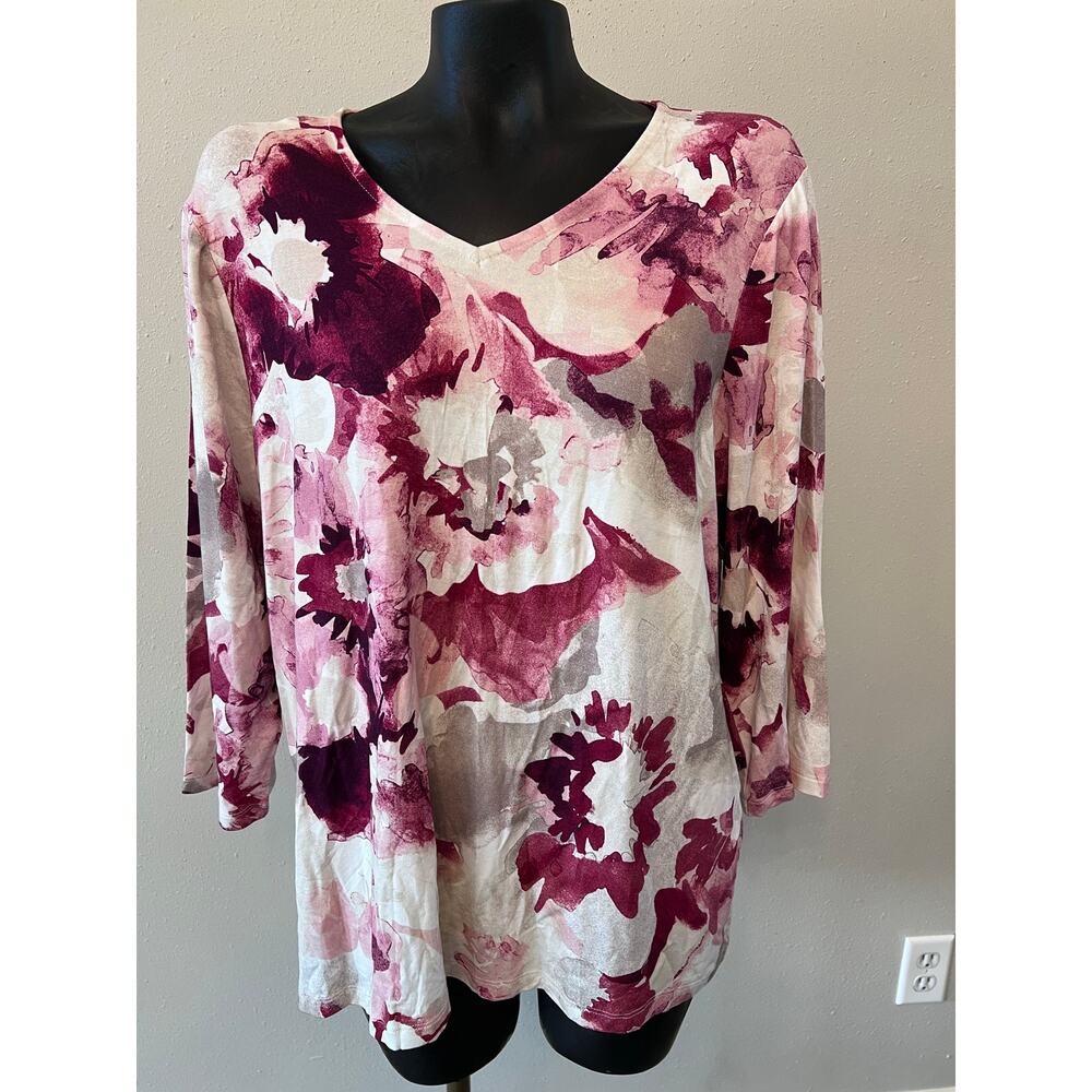Chico's Women's‎ Top Sz XL (Chicos 3) Colorful Abstract 3/4 Sleeve Summer Artsy
